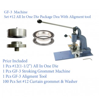 GF-3 Stroking Grommet Machine With #12 All In One Die & #12 Curtain Grommet 100 Pcs Set Nickel(40mm)& Aligment Tool