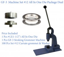 GF-3 Stroking Grommet Machine With #12 All In One Die & #12 Curtain Grommet 100 Pcs Set Nickel(40mm)