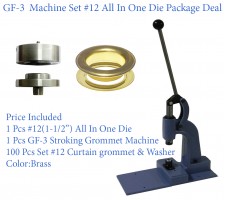 GF-3 Stroking Grommet Machine With #12 All In One Die & #12 Curtain Grommet 100 Pcs Set Brass (40mm)