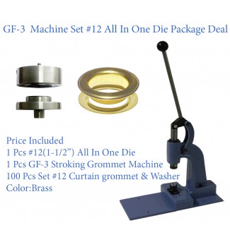 GF-3 Stroking Grommet Machine With #12 All In One Die & #12 Curtain Grommet 100 Pcs Set Brass (40mm)